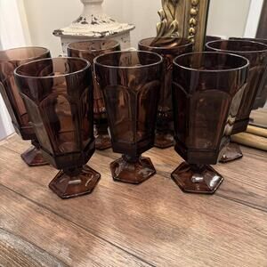 Fostoria Virginia Plum Iced Tea Footed Glasses 7" Tall - Set of 7